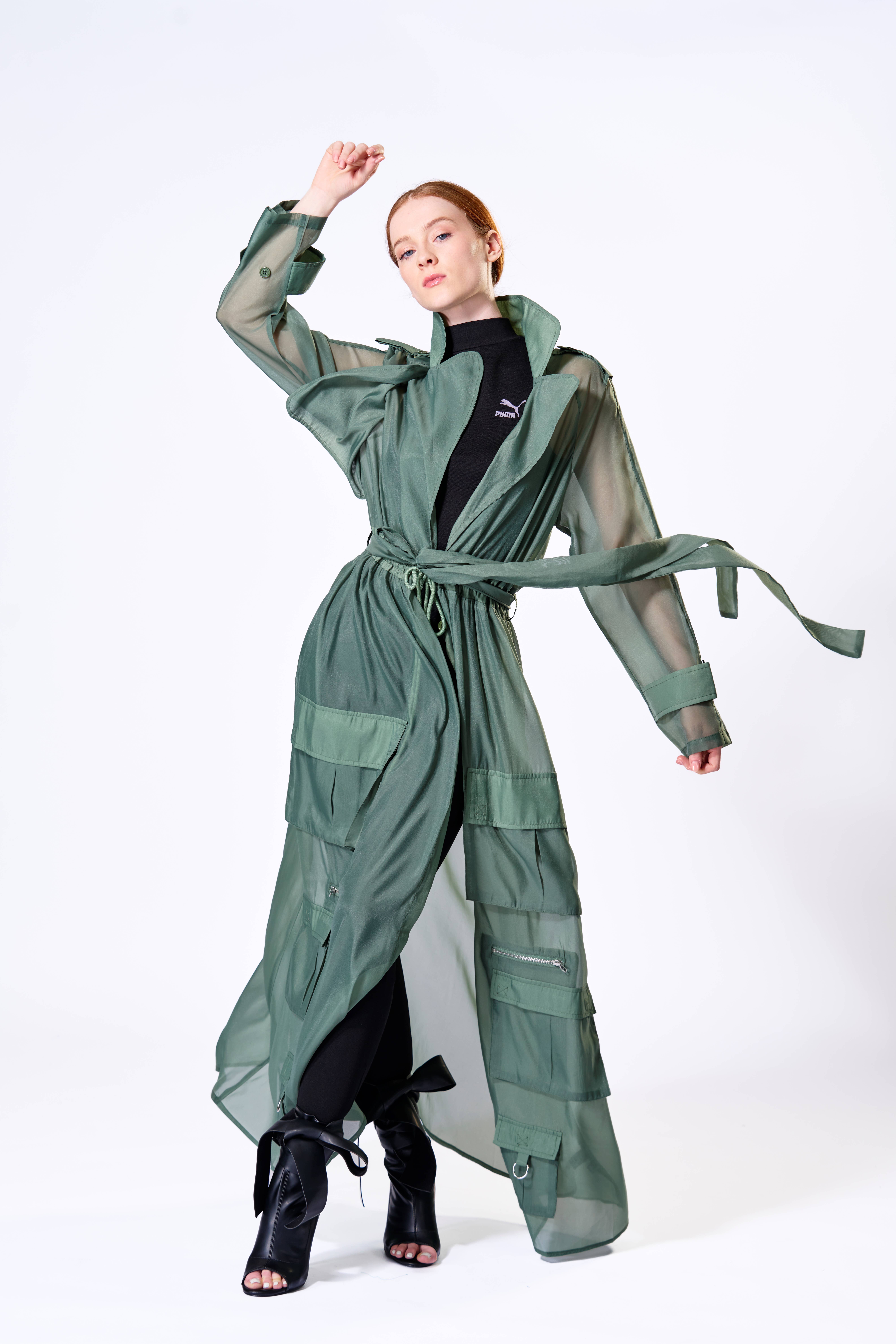 The Fifth Week - Wholesale Coat - Women's - Sage Sheer Organza Duster2