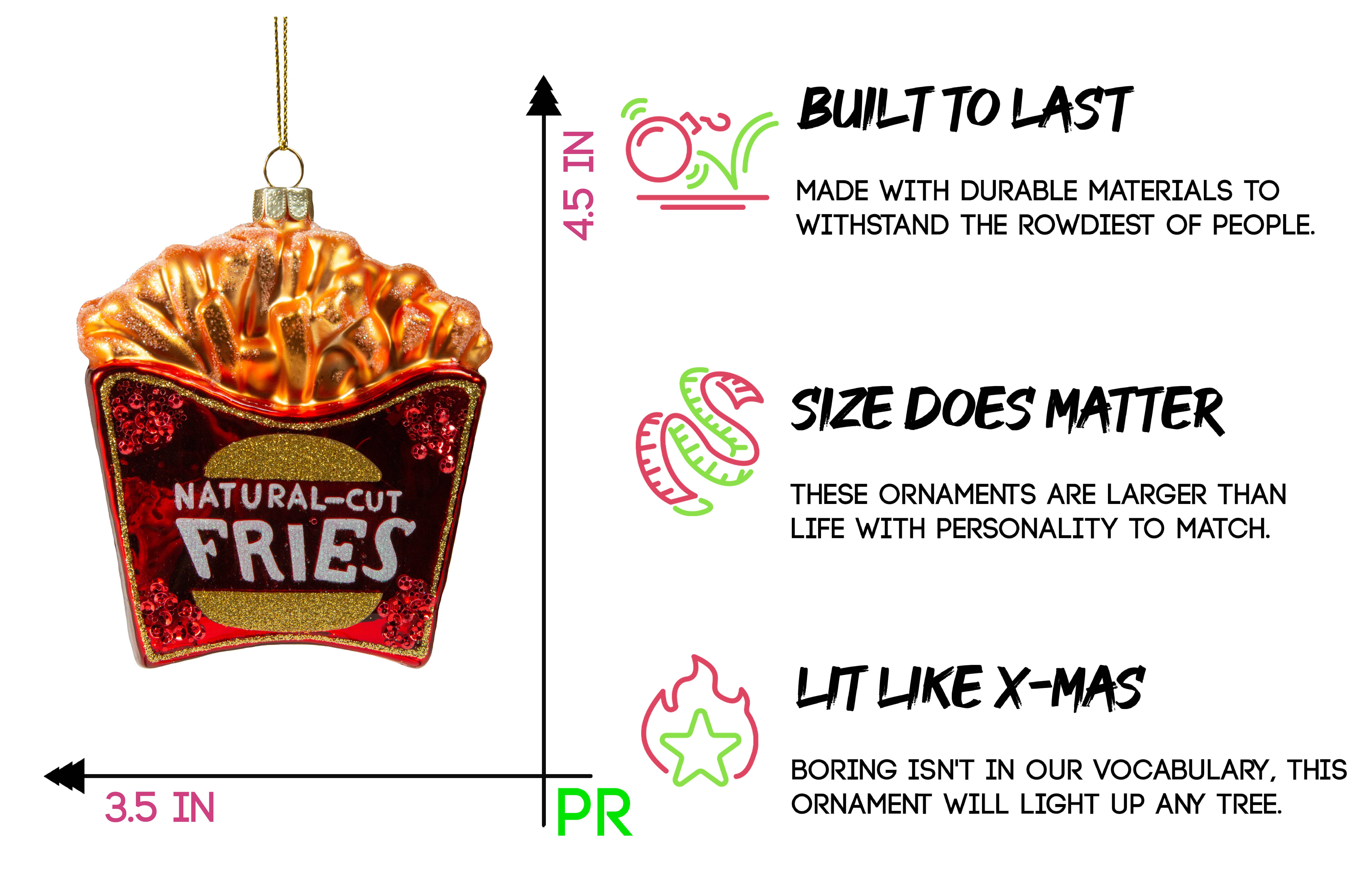 Party Rock Ornaments - Wholesale Ornament - Party Rock | French Fries Glass Ornament2