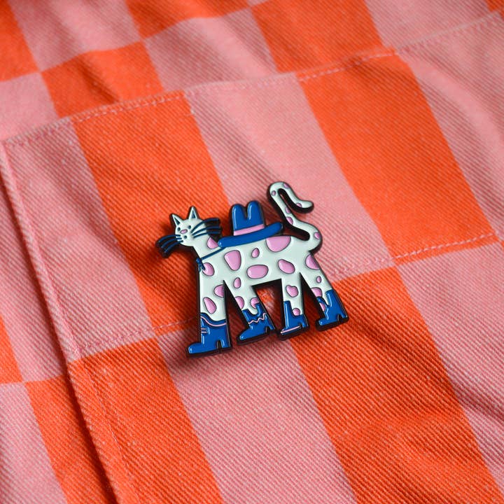 Cowboy Cat Enamel Pin for wholesale by Lauren Morsley
