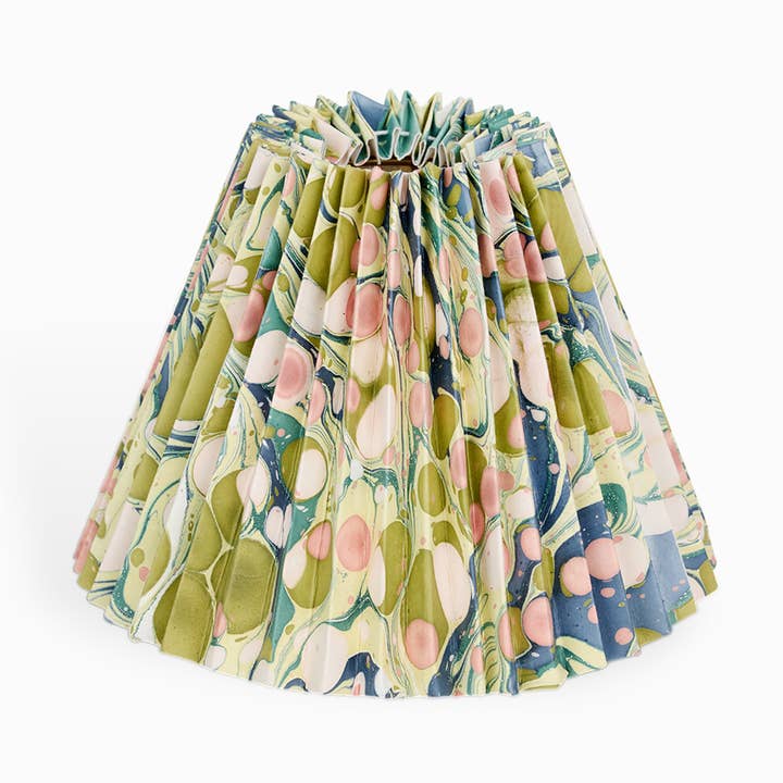 HAND MARBLED LARGE PLEATED LAMPSHADE - MOSS BUBBLE for wholesale by Craft Boat