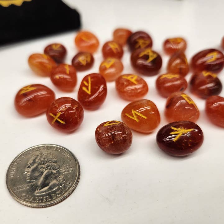 Meraki Gemstones - Wholesale Spiritual Stone/Crystal - Carnelian Semi-Precious Gemstone Rune Sets with Velvet Pouch3