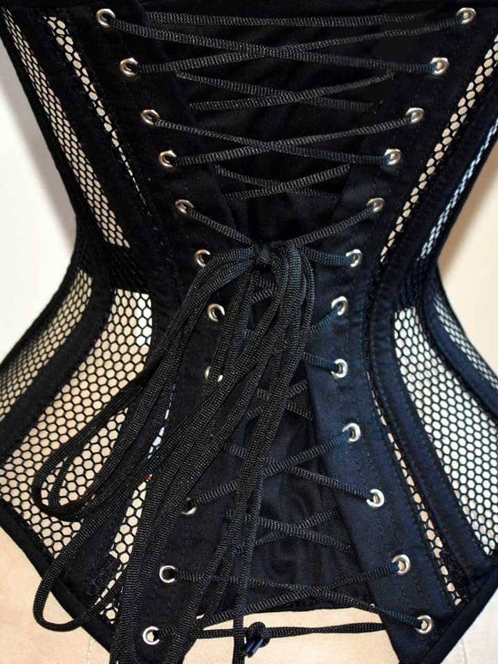 Authentic Overbust Mesh Corset with Cups in Various Colors for wholesale by corsettery