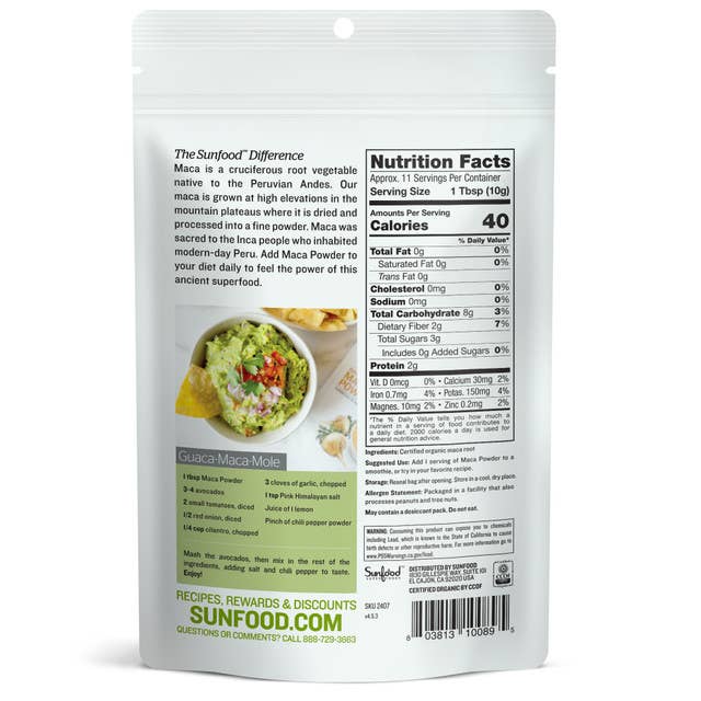 Sunfood Superfoods - Wholesale Protein/Superfood Powder - Maca Powder, 8oz, Organic
