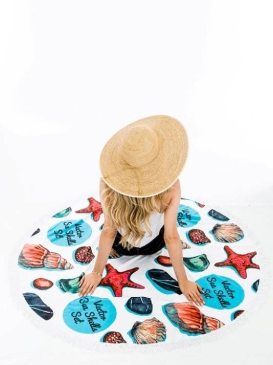 Microfiber Dyed Circle Beach Towel With Pom Pom Trim for wholesale by Cap Zone