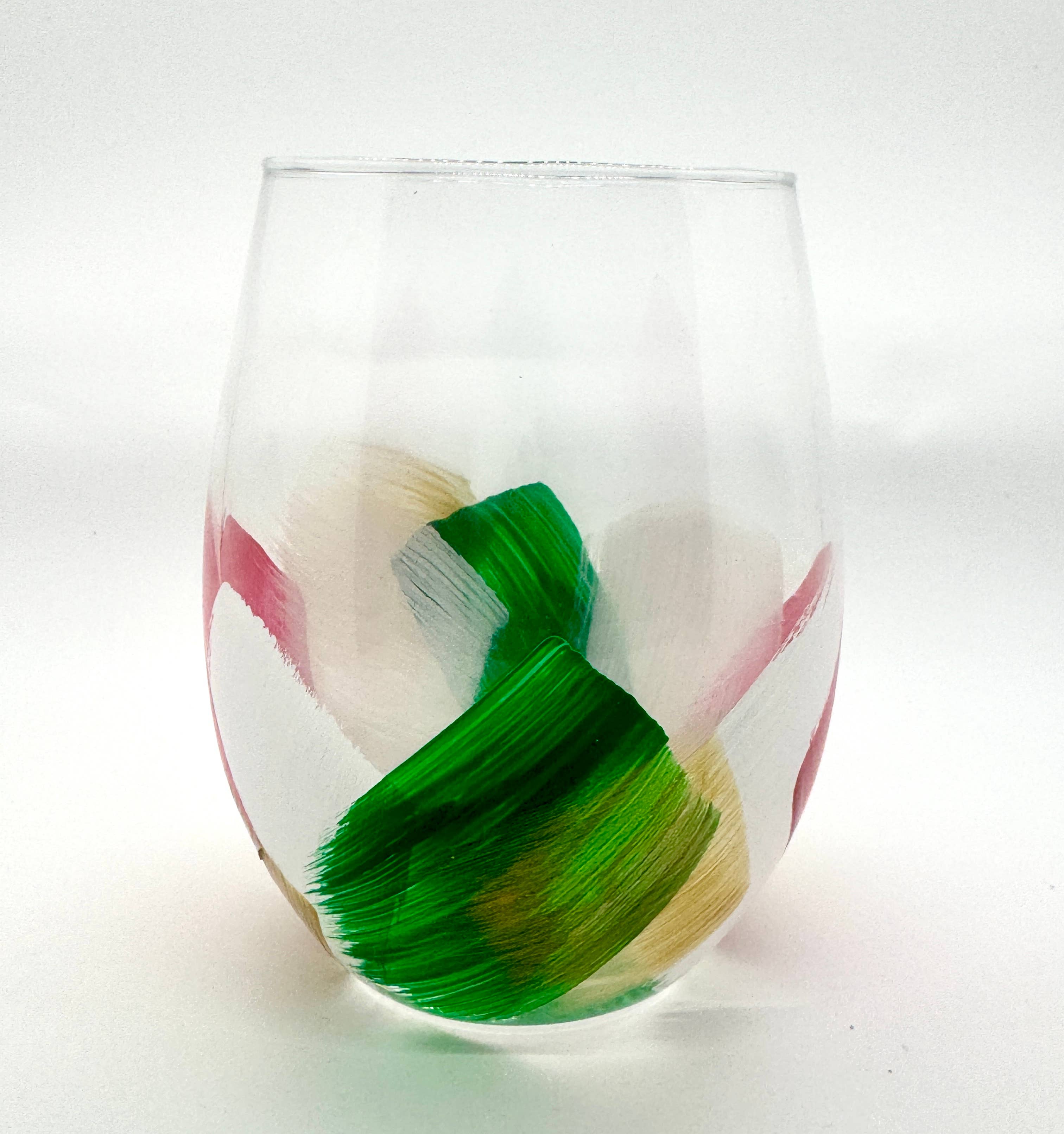 Heather Eck Artist LLC - Wholesale Wine Glass - Christmas | Stemless Wine Glasses | Holiday Wine Red Green3
