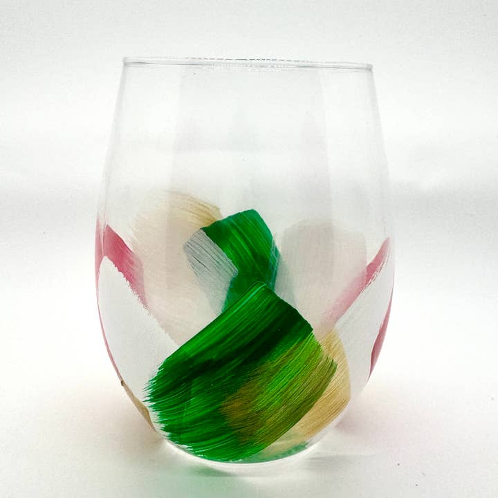 Heather Eck Artist LLC - Wholesale Wine Glass - Christmas | Stemless Wine Glasses | Holiday Wine Red Green3