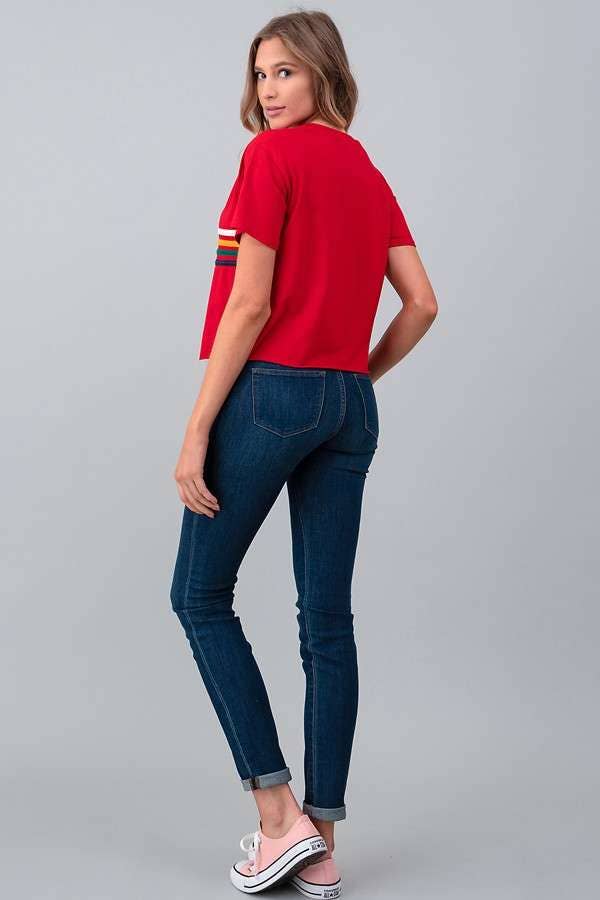 RED JT34164 - MULITI COLOR LINE ON CROP TOP for wholesale on Faire4