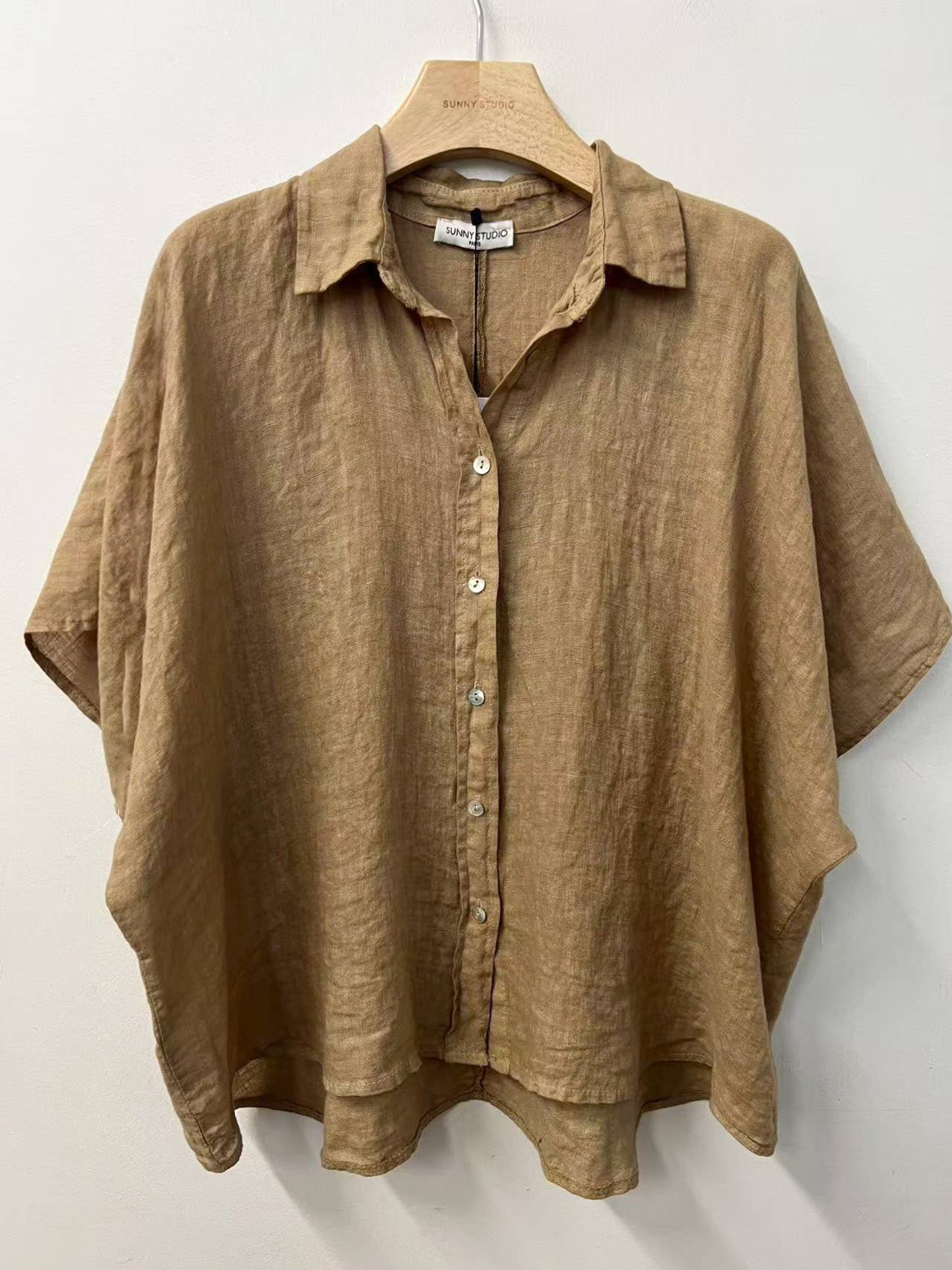 Camel Oversized linen shirt for wholesale on Faire2