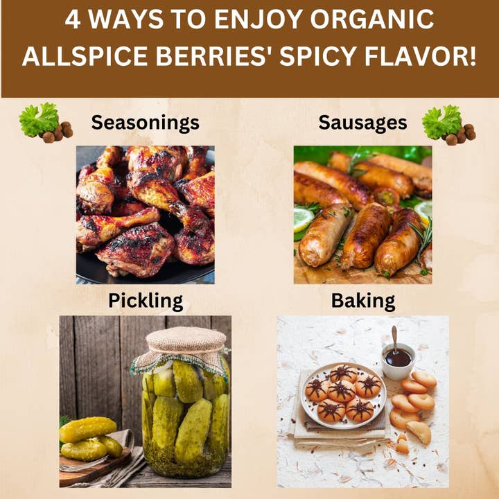 SPICY ORGANIC - Wholesale Dried Spice - Organic Allspice Whole Berries- Certified USDA organic- Allspice Seasoning for Baking, Marinades, Pickling, Stews, Sauces, and Beverages