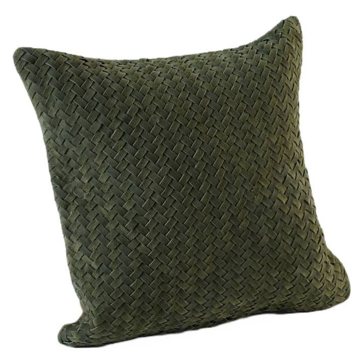 Pillow Leather Suede Woven Olive 20" X 20" *Cover Only* for wholesale by Luzia Leather Home Collection