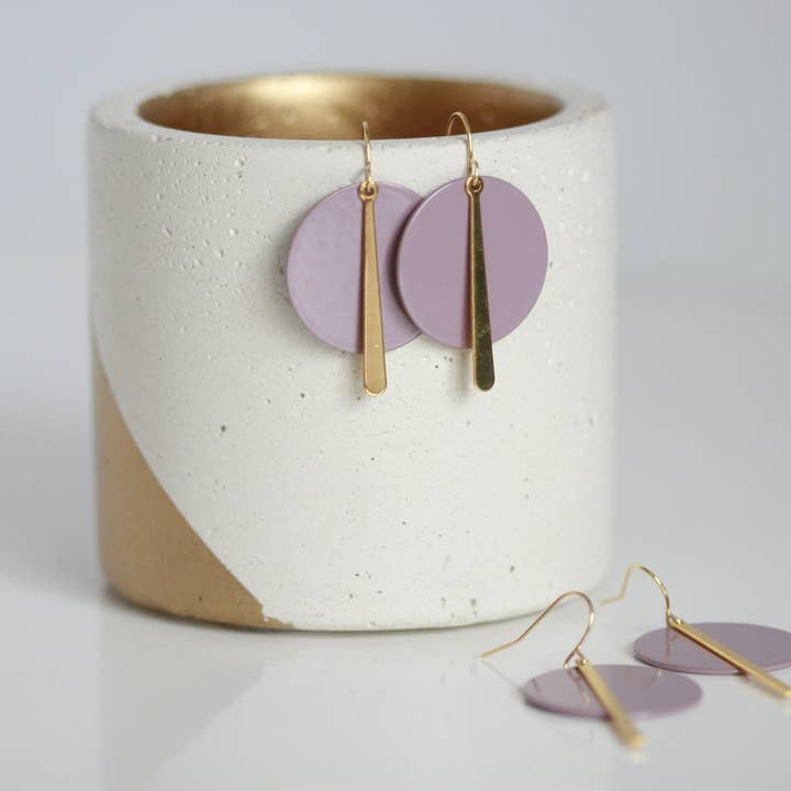 Lavender Purple & Gold Statement Earrings for wholesale by Kaiko Studio