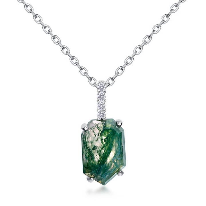 S925 Sterling Silver Green Moss Stone Clavicle Pendant for wholesale by Gioiellin - S925 Silver Jewelry