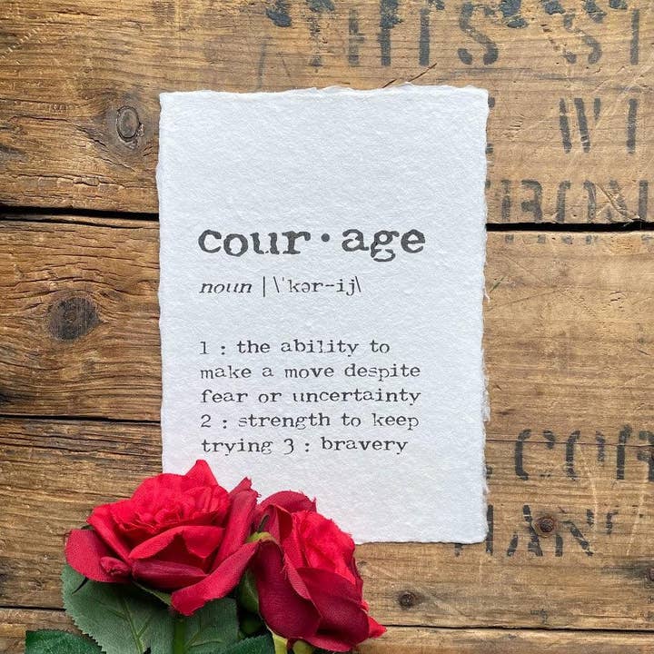 courage definition print on handmade paper for wholesale by Alison Rose Vintage