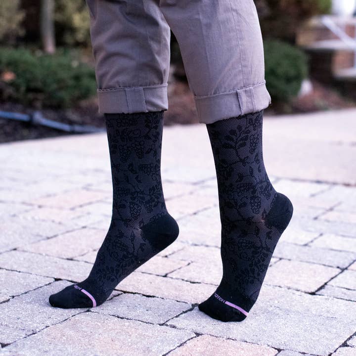 Black Grape Vine Texture | Knee-High Compression Socks For Women for wholesale on Faire