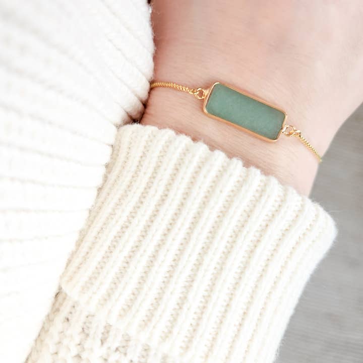 Adjustable Aventurine Crystal Bar Bracelet for wholesale by The Curated Carrot