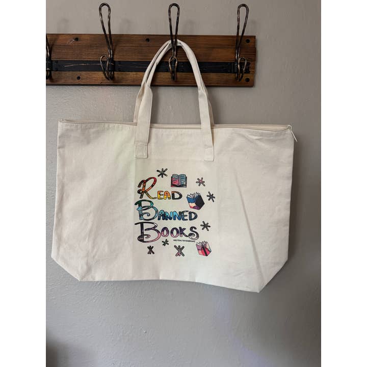 AbstractbyRabrams - Wholesale Tote Bag - Unisex - Read Banned Books Tote Bag XL Tote Bag with Zipper