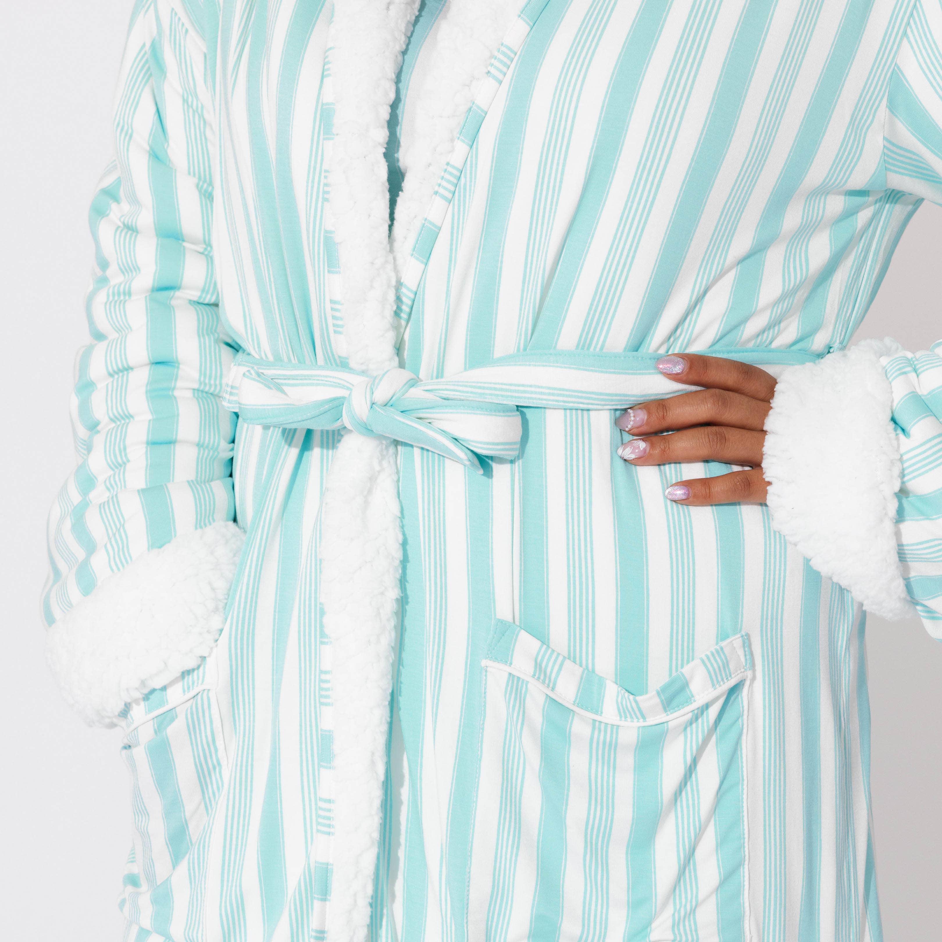 Bellabu Bear – Robe - Mulher por atacado – Roupão Sherpa Adulto em Bambu Slumber Stripes2