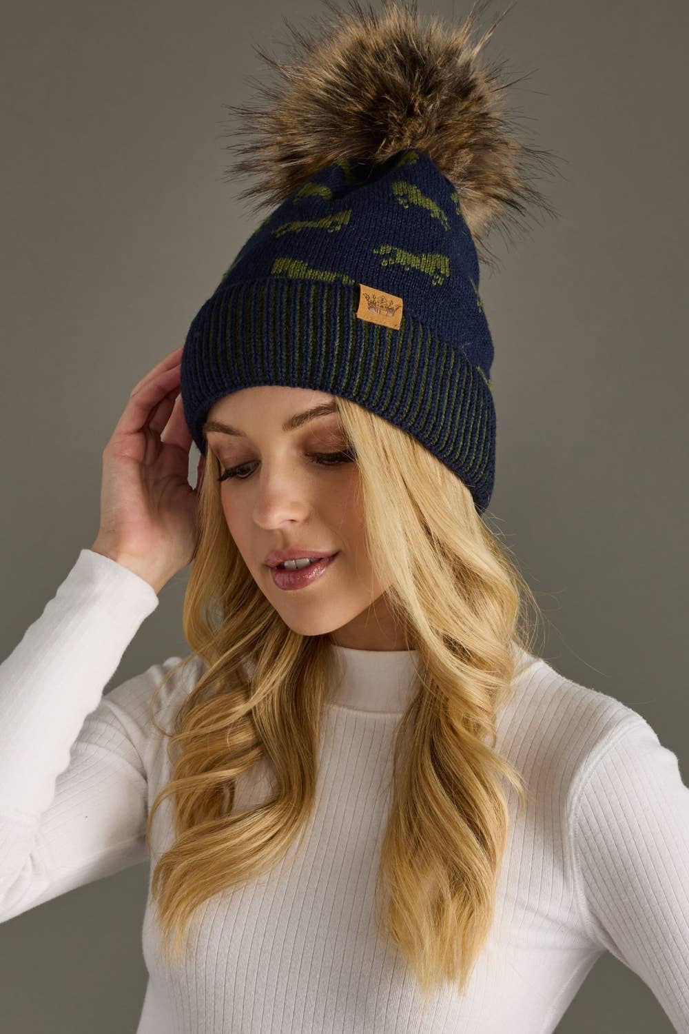 Panache Apparel Co. - Wholesale Beanie - Women's - Navy Horse Pattern Pom Hat1