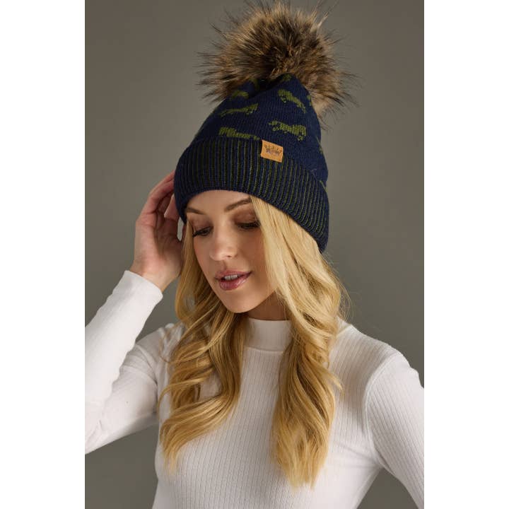Panache Apparel Co. - Wholesale Beanie - Women's - Navy Horse Pattern Pom Hat1