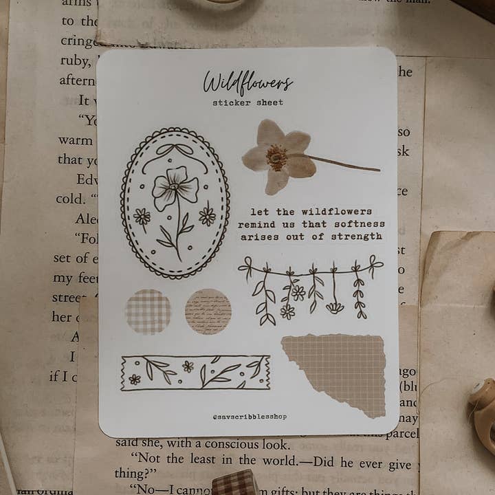 Wildflowers Sticker Sheet for engroshandel hos Savannah Scribbles Shop