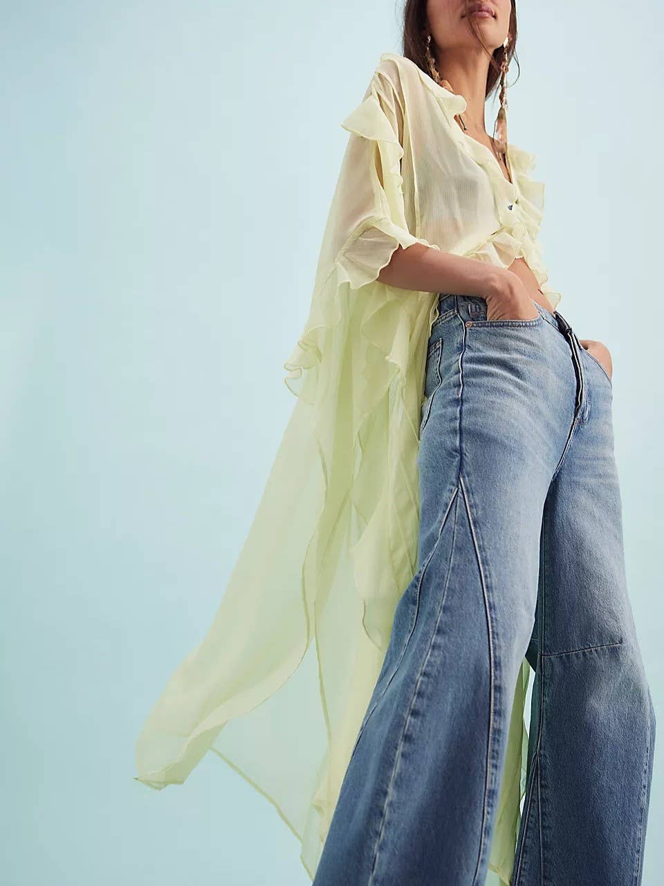 Rosa Clothing - Wholesale Jacket - Women's - Boho lightweight sheer ruffle maxi top duster kimono jacket20