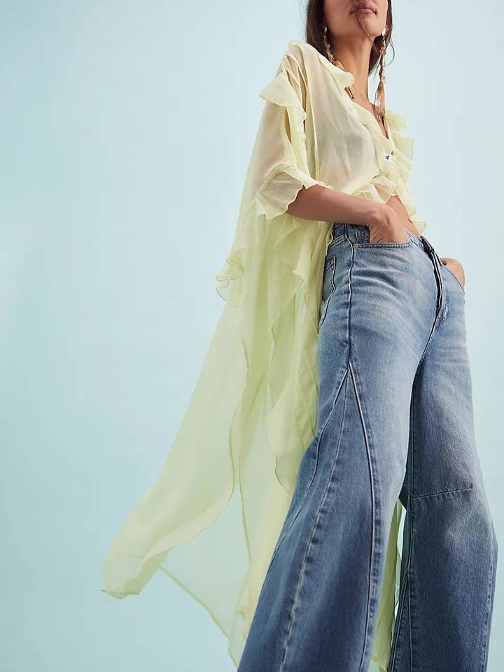 Rosa Clothing - Wholesale Jacket - Women's - Boho lightweight sheer ruffle maxi top duster kimono jacket20