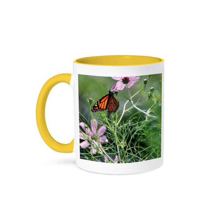 3dRose – wholesale Coffee mug – 3dRose, Butterfly sips nectar from some pink cosmos flowers, Mug