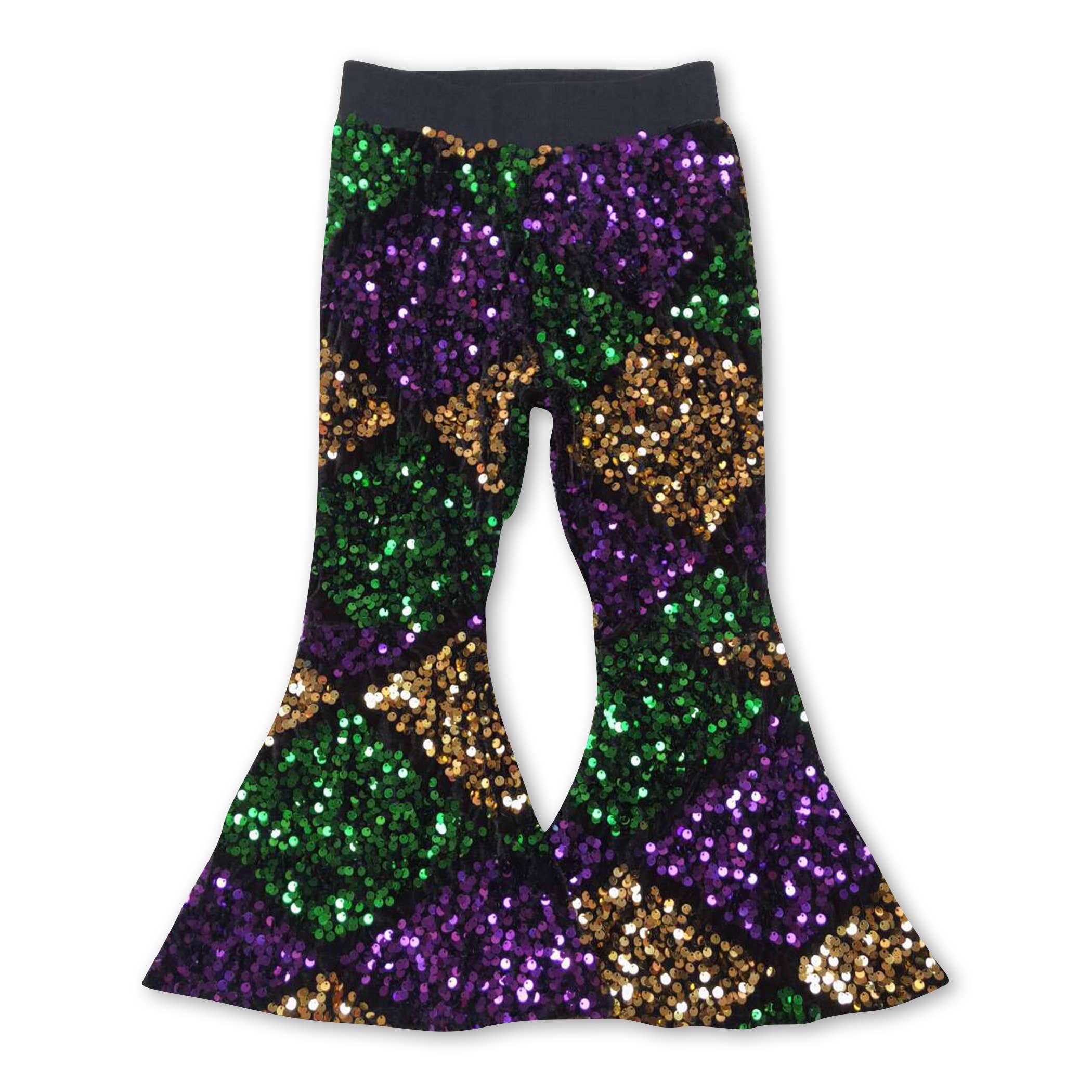 Yawoo Garments - Wholesale Pants - Kids - Purple gold green stripe sequin girls Mardi gras pants1