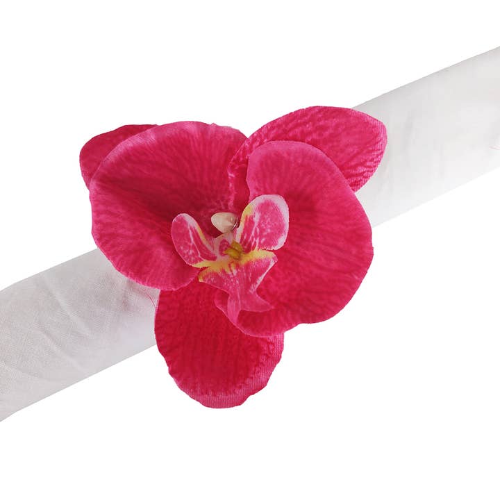 Coral Handmade Orchid Flower Napkin Ring for wholesale by Fennco Styles