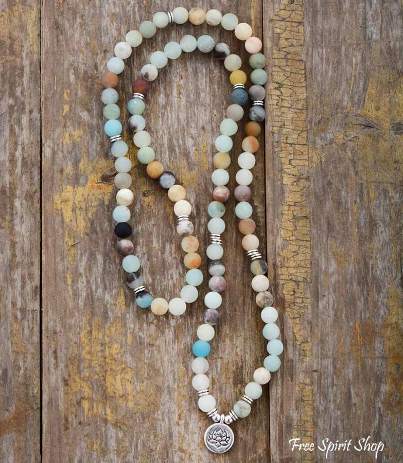 Free Spirit Shop – wholesale Pärlarmband – 108 pärlor Amazonit-handledsband med elastisk metall i rostfritt stål3