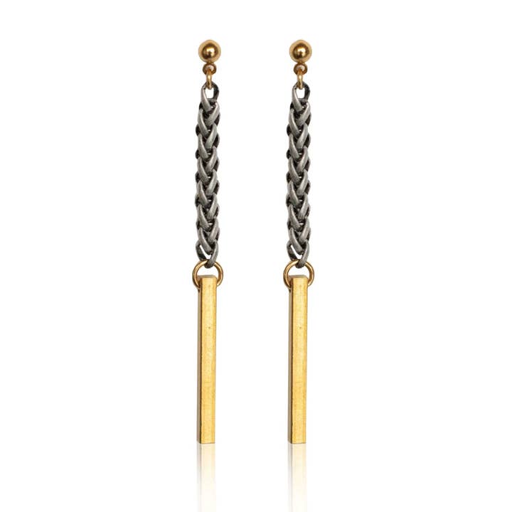 Brass Bar Post Wheat Chain Earring for wholesale by Mary Garrett Jewelry