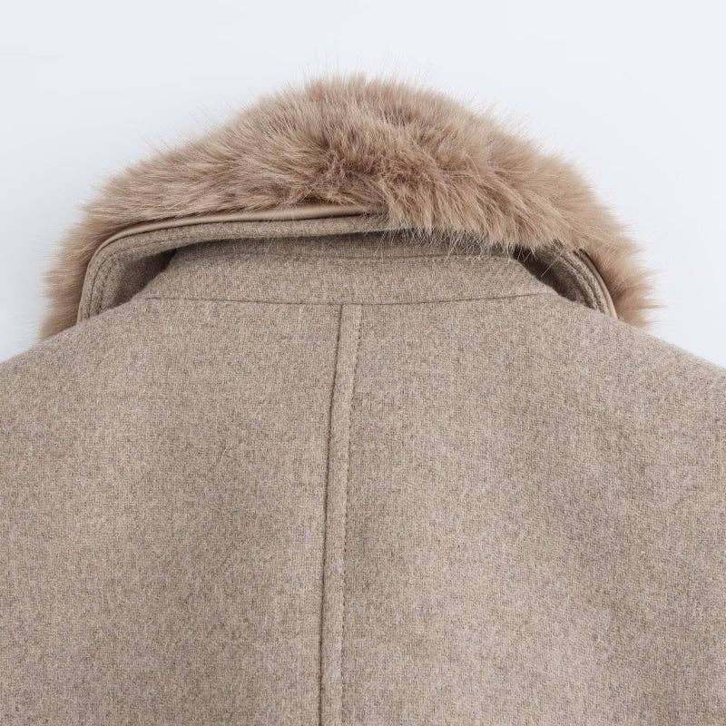 safistyle - Wholesale Fur/Faux Fur Coat - Women's - Longline Coat with Faux Fur Collar8