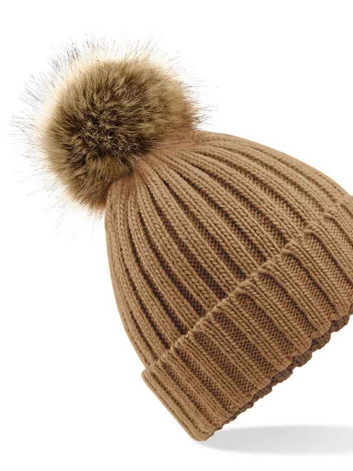 Beechfield - Faux Fur Pop Pom Chunky Beanie for wholesale by Pierre Francis