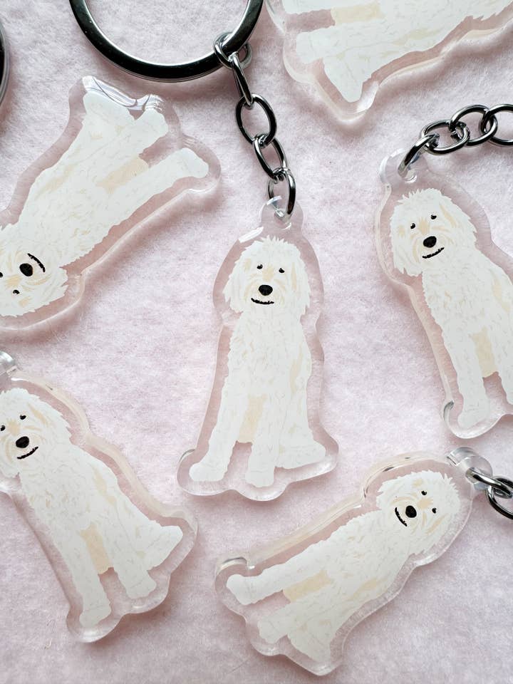 Goldendoodle (white/cream), Labradoodle (white/cream) Keychain for wholesale by Our Cheery Corner