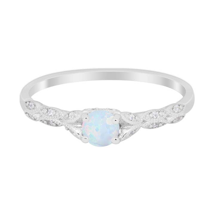 Petite Dainty Round Lab Created White Opal Wedding Ring for wholesale by Blue Apple Imports