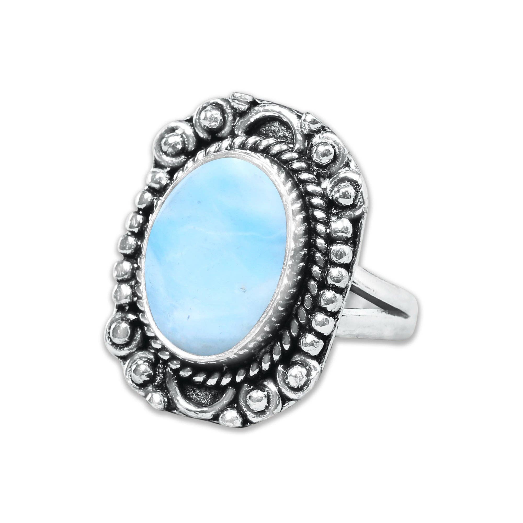 Handmade Jewels - Wholesale Cocktail/Statement Ring - Handmade Silver-Plated Larimar Rings – Minimalist Ocean-Inspired Jewelry (Natural Larimar)18