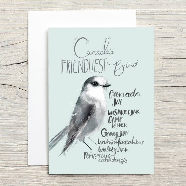 Whiskeyjack, l'oiseau le plus amical du Canada pour la vente par Christy Obalek Illustration