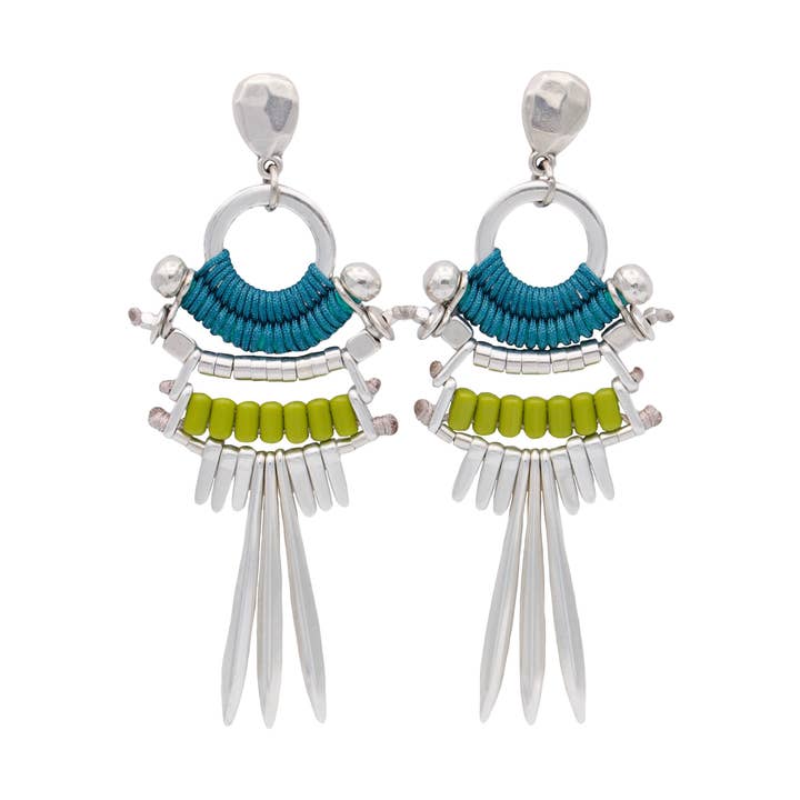 TUPARRO blågröna slående örhängen med fjädersilverhängen för wholesale av Araracuara