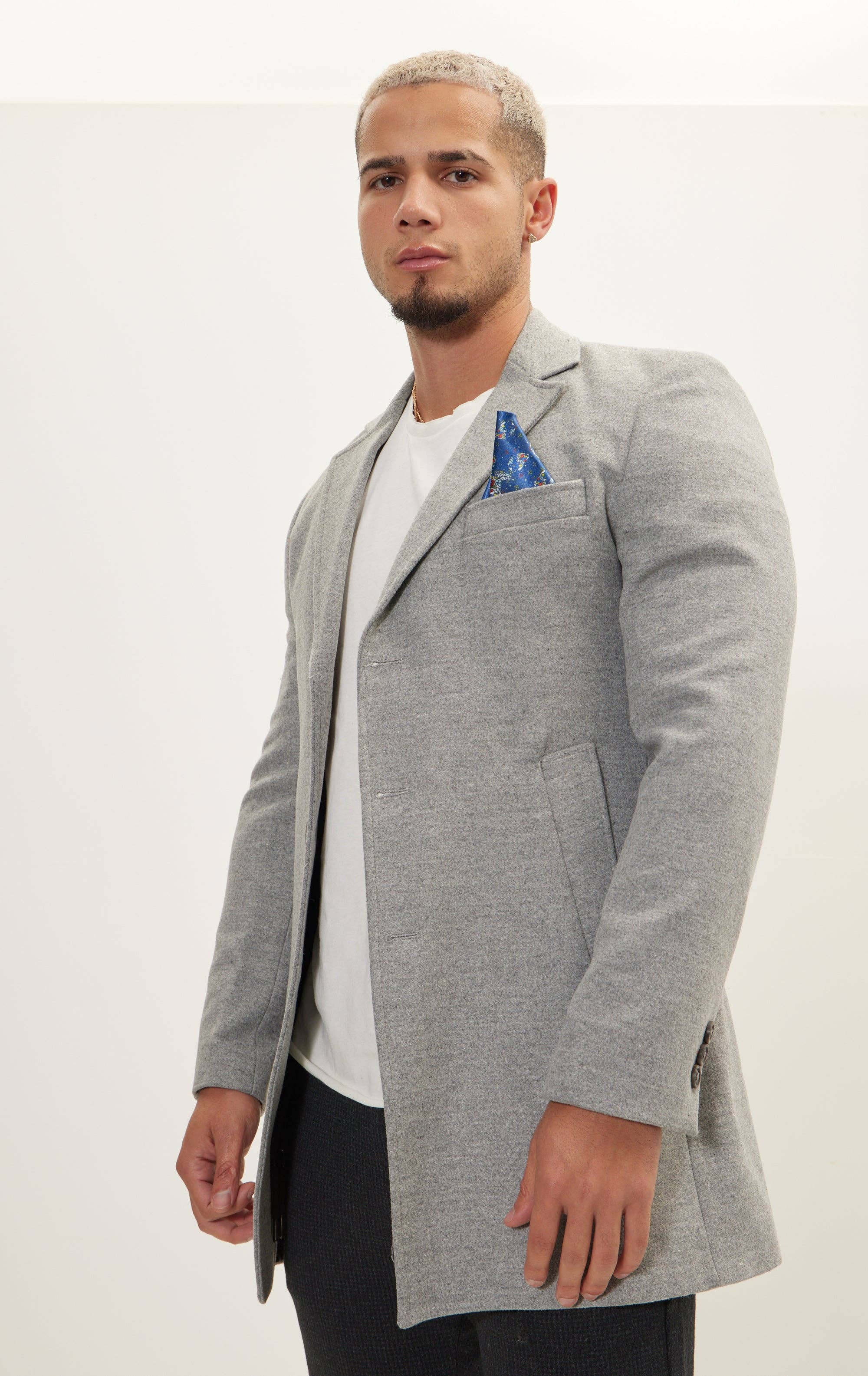 Men's Wool Melange Mid-Length Overcoat - Grey for wholesale on Faire0