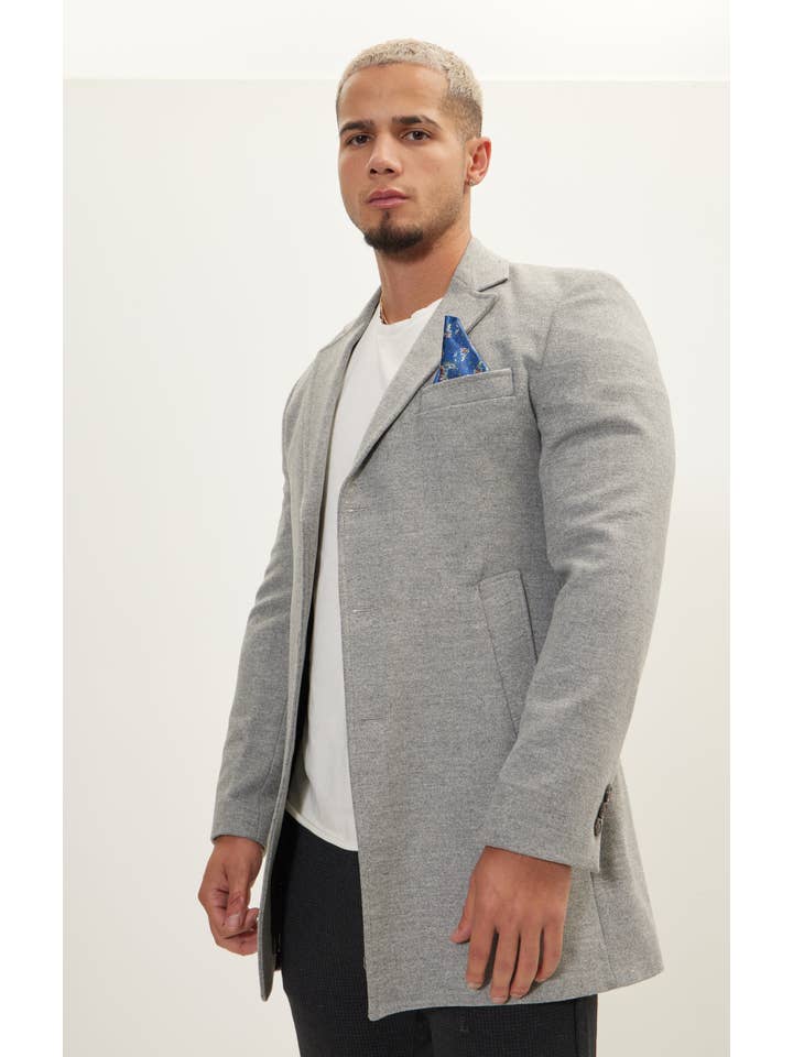 Men's Wool Melange Mid-Length Overcoat - Grey for wholesale on Faire