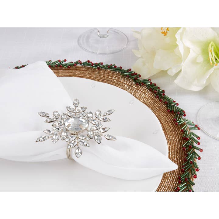 Saro Lifestyle - Wholesale Napkin ring - Festive Flurry Beaded Snowflake Napkin Ring (Set of 4)15