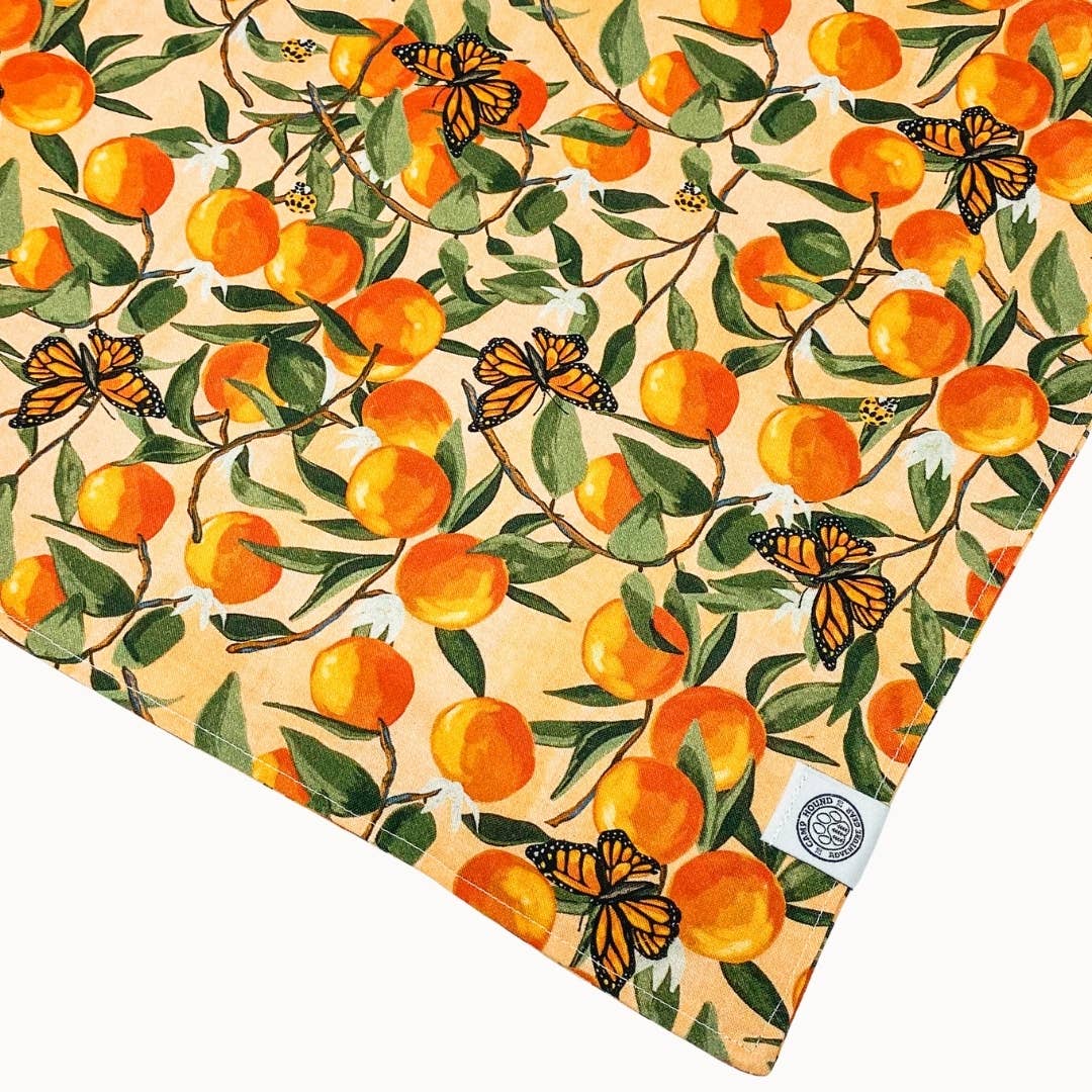 Clem Dog Bandana | Spring Orange Butterfly Watercolor Scarf for wholesale on Faire2