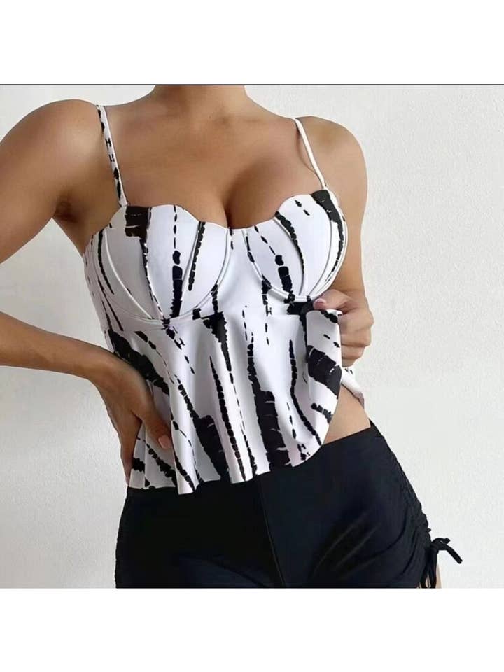 madeinclothinginc - Wholesale Two Piece Swimsuit - Women's - Women’s Two-Piece Boxer Drawstring Swimsuit in Patterns