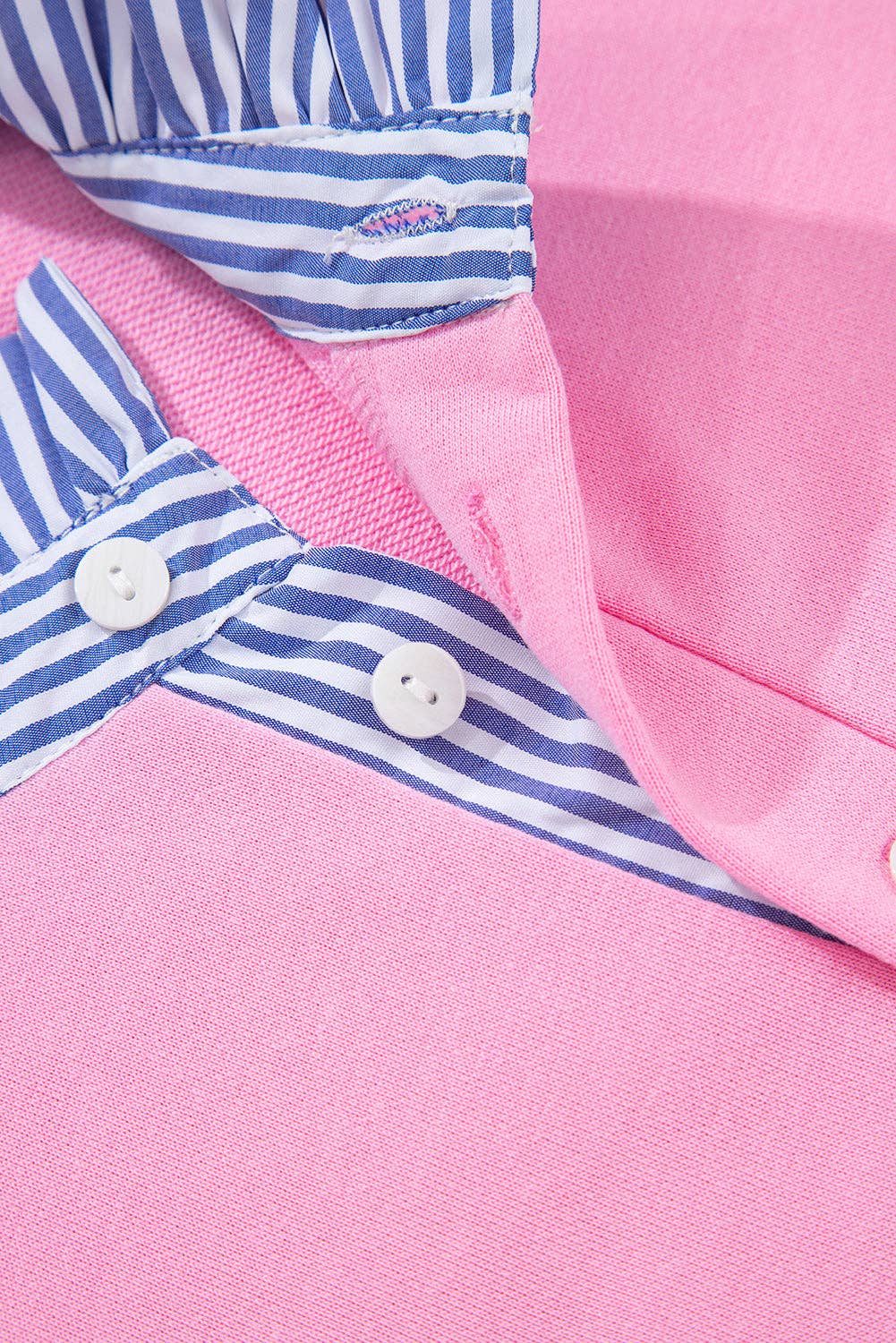 Bonbon Bonbon-Knopf gestreifter Kragen Patchwork Puffärmel Sweatshirt für den Großhandel auf Faire4