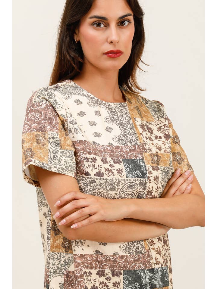 Beige 5936 PATCHWORK DRESS for wholesale on Faire1