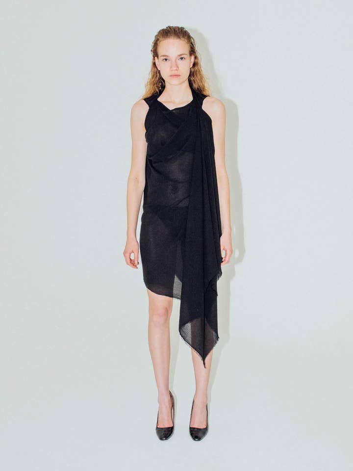 Asymmetrical Black Draped Dress. Can Be Worn as One Piece for wholesale by 7585