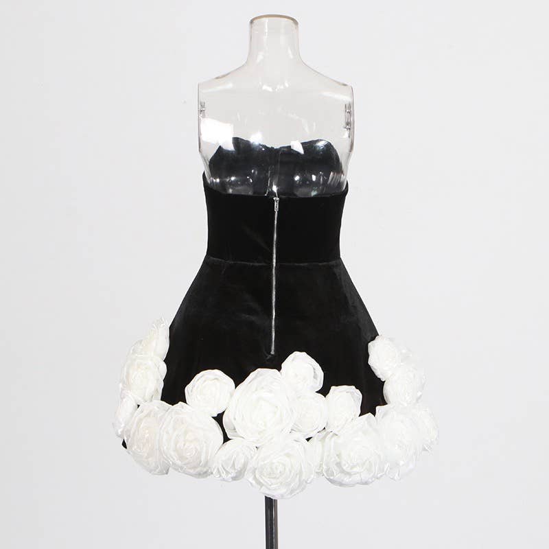 Black DR439 Style Tube Top Dress with 3D Floral Hemline for Women for wholesale on Faire3