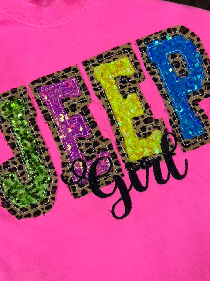 Jeep Girl Shirt- Double Stacked with Sequins for wholesale by Sew Fancy Designs