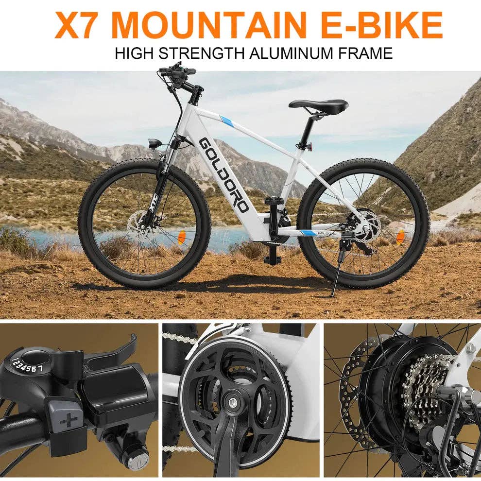Promounts - Wholesale Bike/Scooter - Kids - Goldoro Electric Bike 26" X7 Aluminum Alloy Mountain Bike, 350W/36V, MAX 17.4 MPH, 21 speed (EB26X7-WT)3