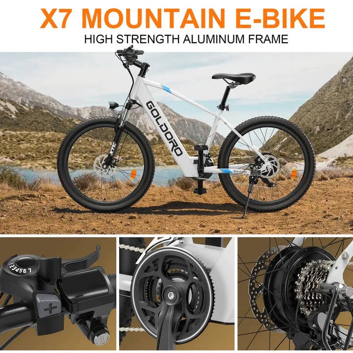 Promounts - Wholesale Bike/Scooter - Kids - Goldoro Electric Bike 26" X7 Aluminum Alloy Mountain Bike, 350W/36V, MAX 17.4 MPH, 21 speed (EB26X7-WT)3